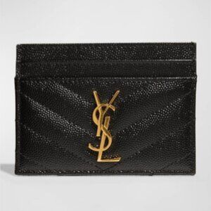 Authentic YSL Monogram Card Case in Grained Leather